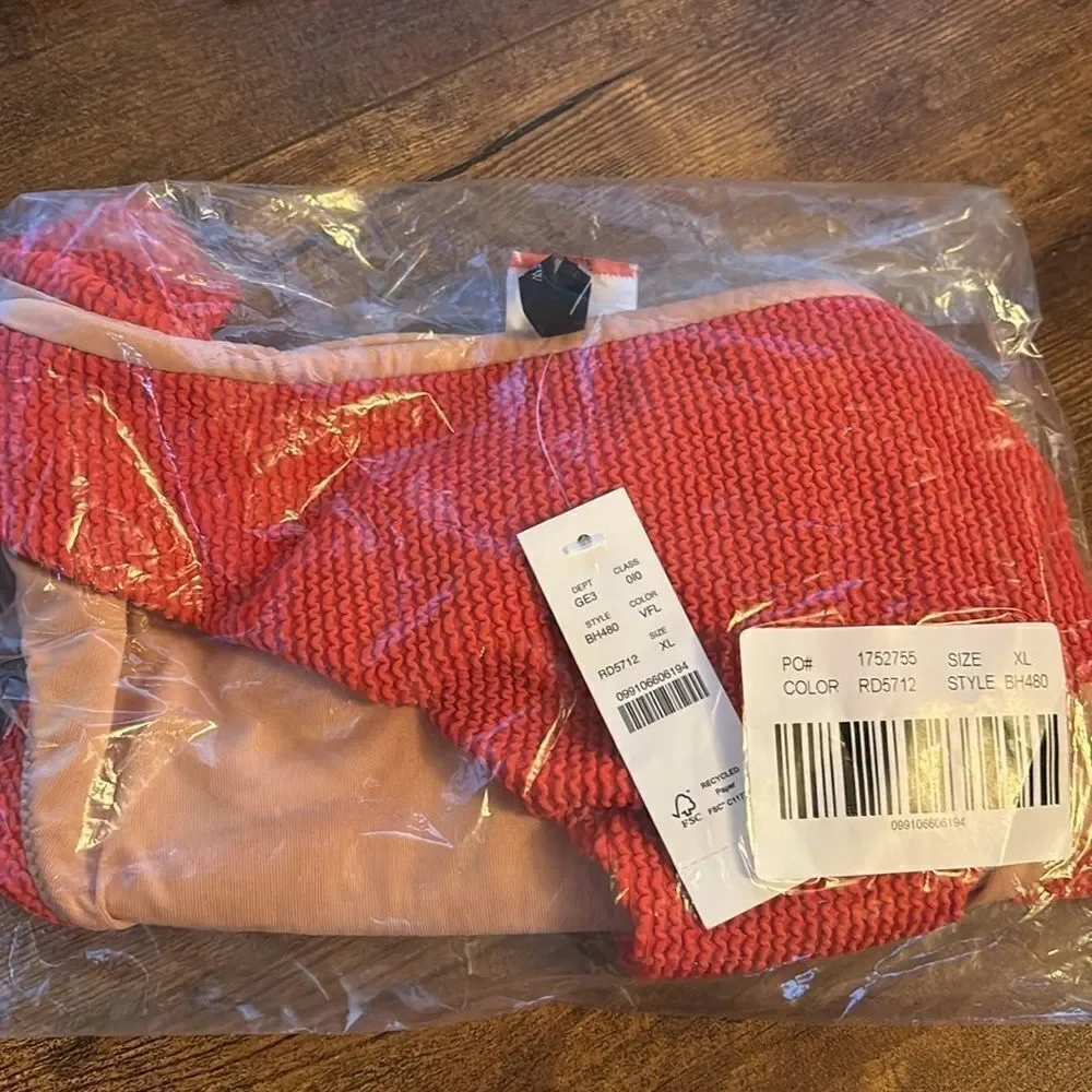 J Crew red scrunchie high rise bikini bottom size Xl new